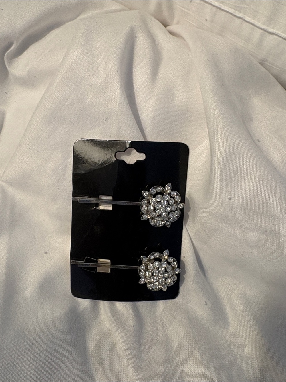Rhinestone Floral Bobby Pin Set - Silver Tone